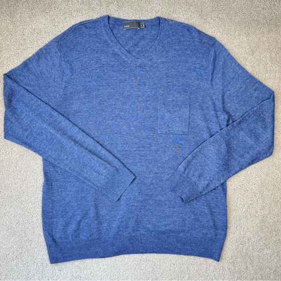 Vince Men’s V-Neck Sweater Linen Blend Lightweight Light Blue Heather Size XXL - Picture 1 of 8